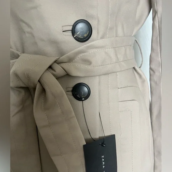 Zara Tan/Khaki Cotton Mini Trench Coat, NWT - Picture 5 of 9